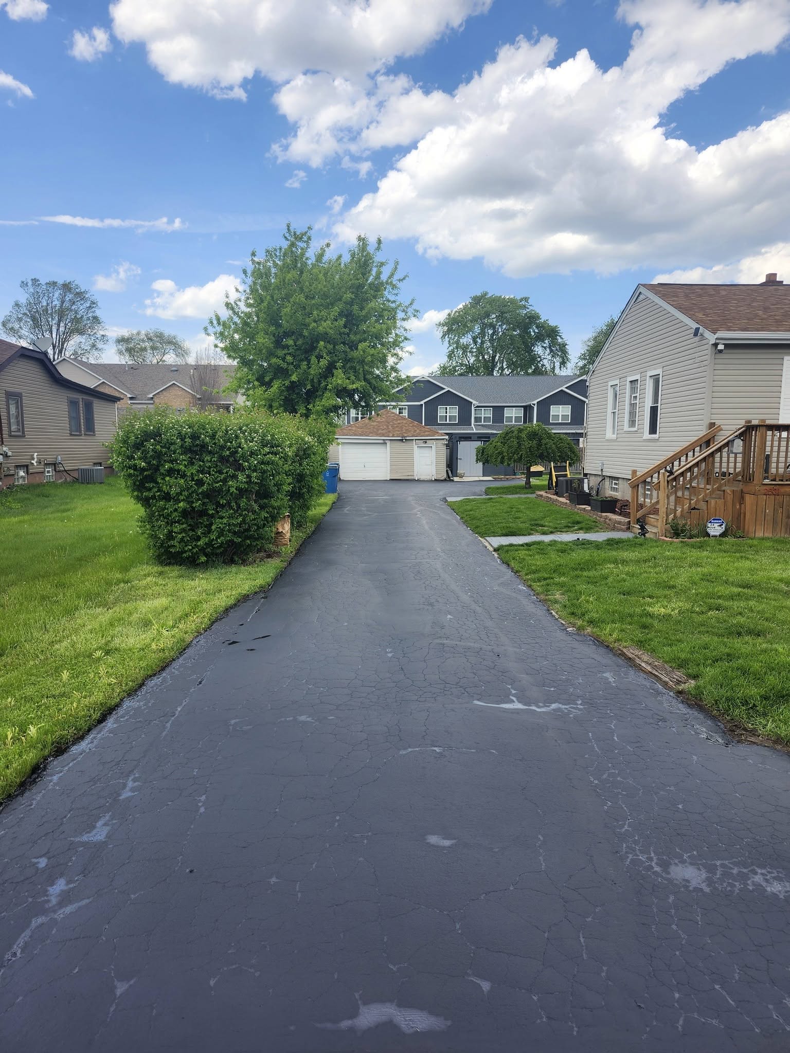 Freshly sealcoated commercial parking lot